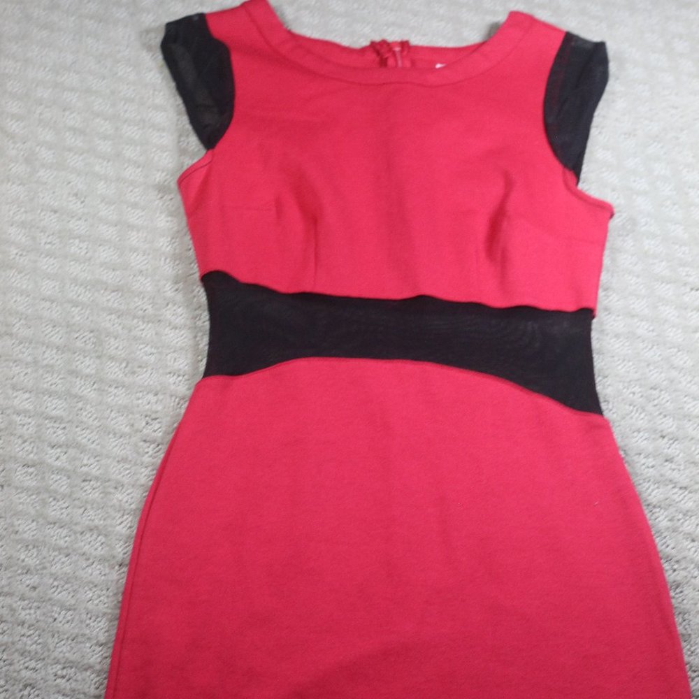 Olsenboye Size XS Sexy Red with Black Mesh Middle Bodycon Pencil Dress